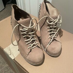 Jeffrey Campbell Beige Lace-Up Boots with Studded Back
